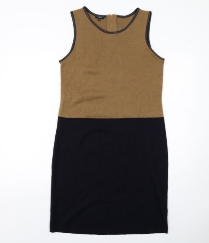 Hobbs Womens Black Colourblock Wool Pencil Dress Size 14 Boat Neck Zip - Afbeelding 1 van 10