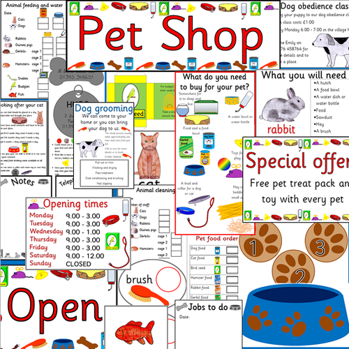 PET SHOP role play resource pack TO PRINT EYFS/ KS1 teaching resource