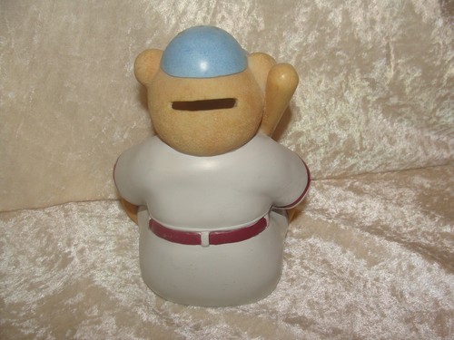Bear Baseball Theme Piggy Bank Coin Bank ~ 6”x4.75”~ Resin ~ Very Good Condition - Picture 3 of 5