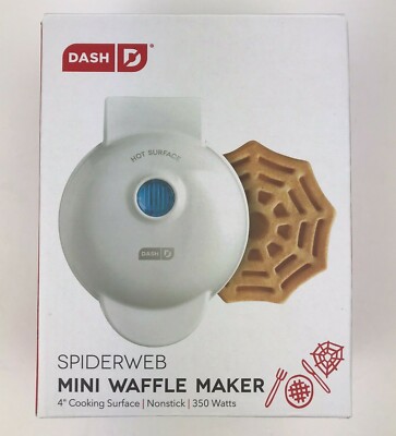 Dash Spider Web Mini Waffle Maker White 4'' Cooking Surface Non-Stick