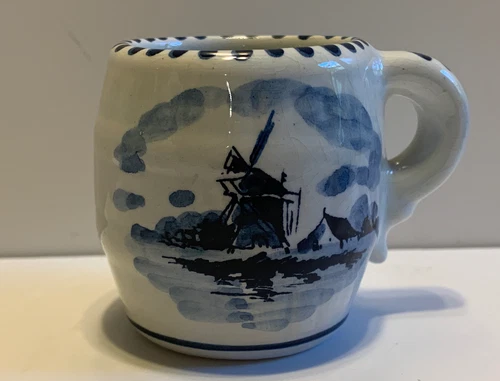 Vtg Delft Blue Holland DAIC Handpainted Coffee Tea Mug Cup Windmill Florals