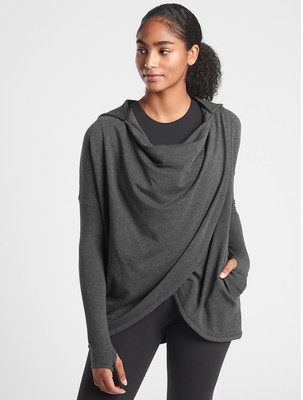 ATHLETA Purana Wrap Sweatshirt L LARGE Charcoal Grey Heather | Soft CYA Yoga Top | eBay