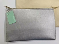NWT! DEUX LUX Silver Travel Pouch Cosmetic Bag w/Dustbag Orig $45.CHRISTMAS GIFT
