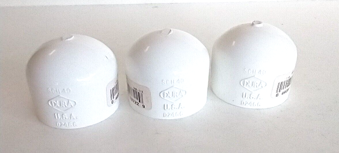 3 Pcs Plumbing 11/4 Inch D2466 White PVC Threaded Cap DURA SCH 40