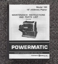 Model 160 16inch Planer Operator & Parts List Manual Fits Powermatic  1979 PM044