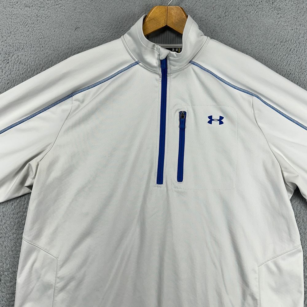 Under Armour Storm Pullover Jacket Adult XL White Blue Half Zip Athletic Mens