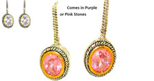 Zircone Cable Earring Rose Violet Pendantes Blanc 18kt or Jaune Ovale Percé Neuf