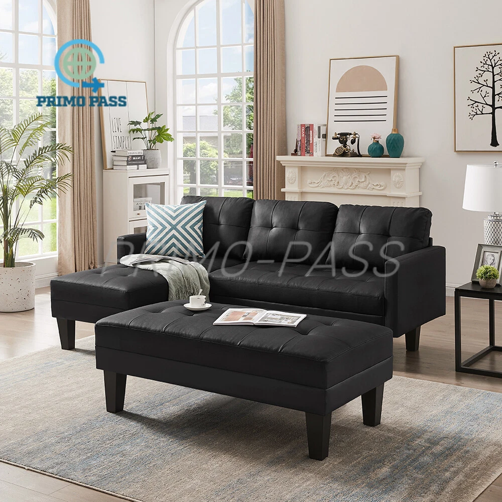 Faux Leather Sectional Sofa Bed L Shape Sofa Chaise Couches with