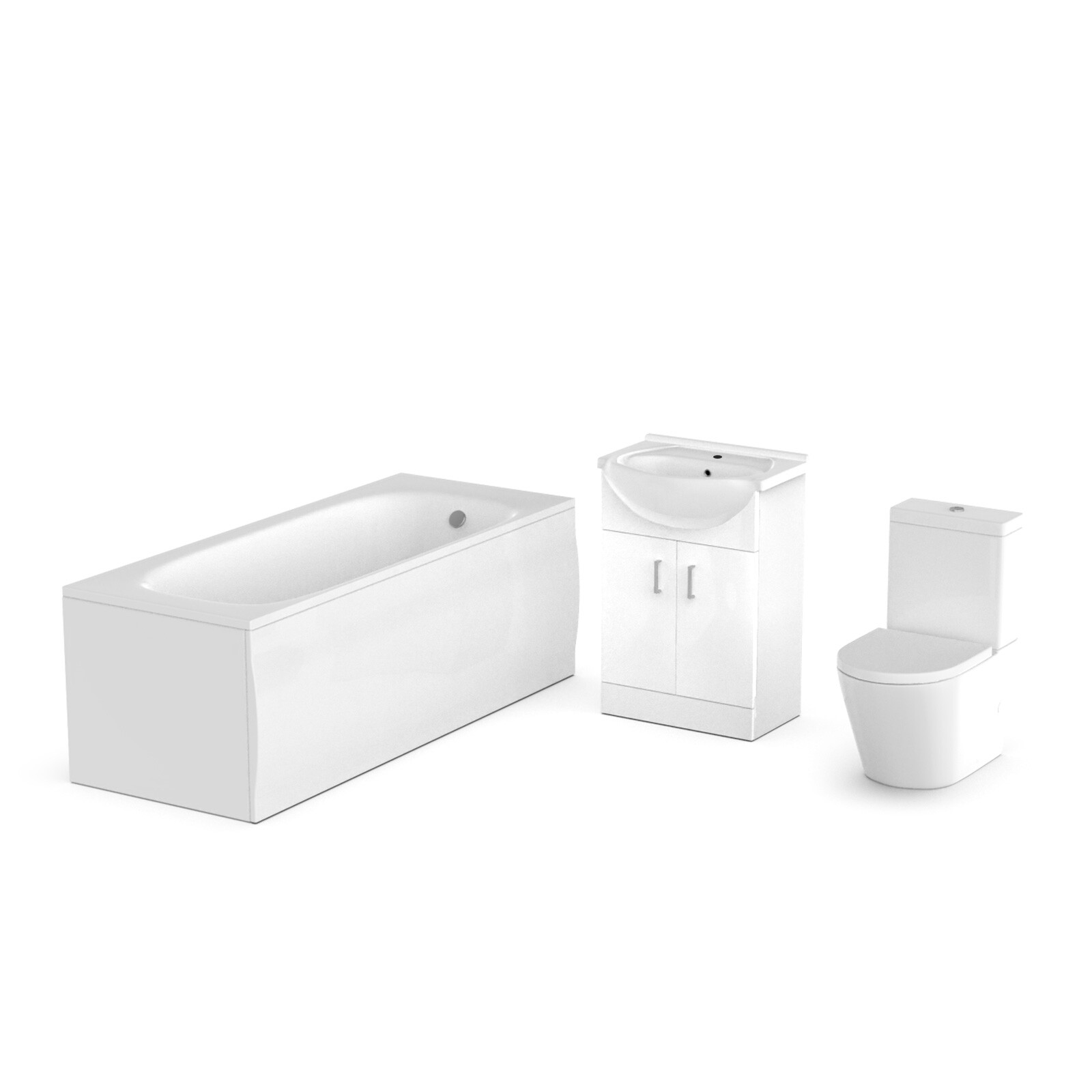B&Q - White 550mm Basin Vanity Unit Close Coupled Wc Toilet & Straight Edge Bath Bathroom Suite - Image 2