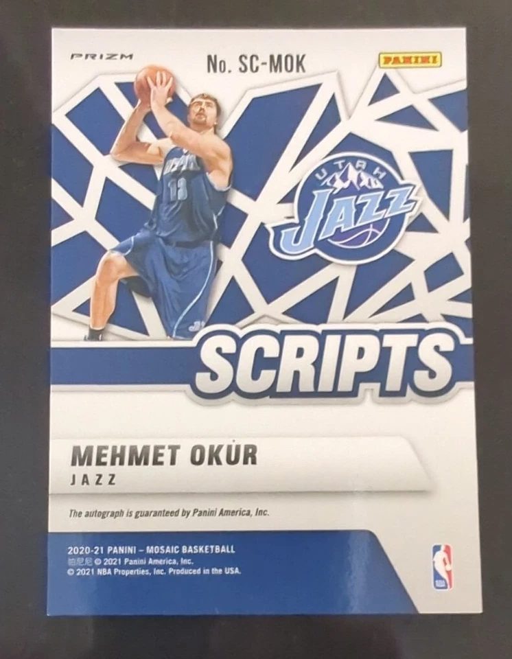 🏀2020-21 Mehmet Okur Panini Mosaic Scripts Gold Prizm SC-MOK Auto Utah Jazz - Image 3 of 3