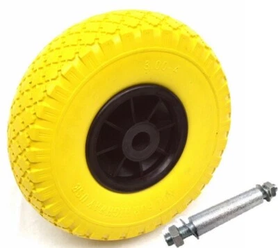 4 x PU Sackkarrenrad 260 mm mit Achse pannensicher für Bollerwagen Vollgummi Rad