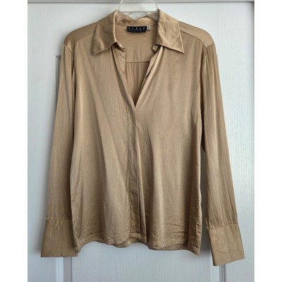 Kenar Studio VTG Silk Blend Blouse Long Sleeve Champagne Gold V-Neck Shirt Sz 6