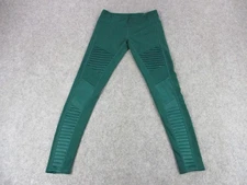 Alo Moto Leggings Womens Small Green Ribbed Biker Yoga Pants Activewear Gym
