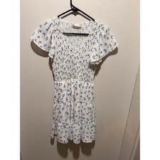Altar'd State Blue Floral Smocked Mini Dress V-Neck Flutter Sleeve Medium D34628