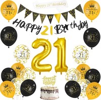 21. Geburtstag Deko Set Gold Schwarz, Ballons, Banner, SchäRpe, Wimpelkette,