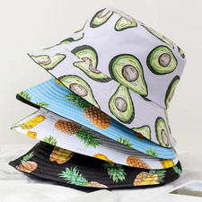 I Unisex Bucket Summer Hat Double Sided Wearable Fruit Pattern Sun Hat Panama
