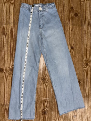Zara Blue Denim High Rise Sailor Wide Leg Raw Hem Jeans Girls 13-14 - Picture 11 of 19