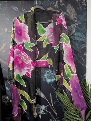 Sheer Floral Scarf Wrap With Metallic Accents One Size Black