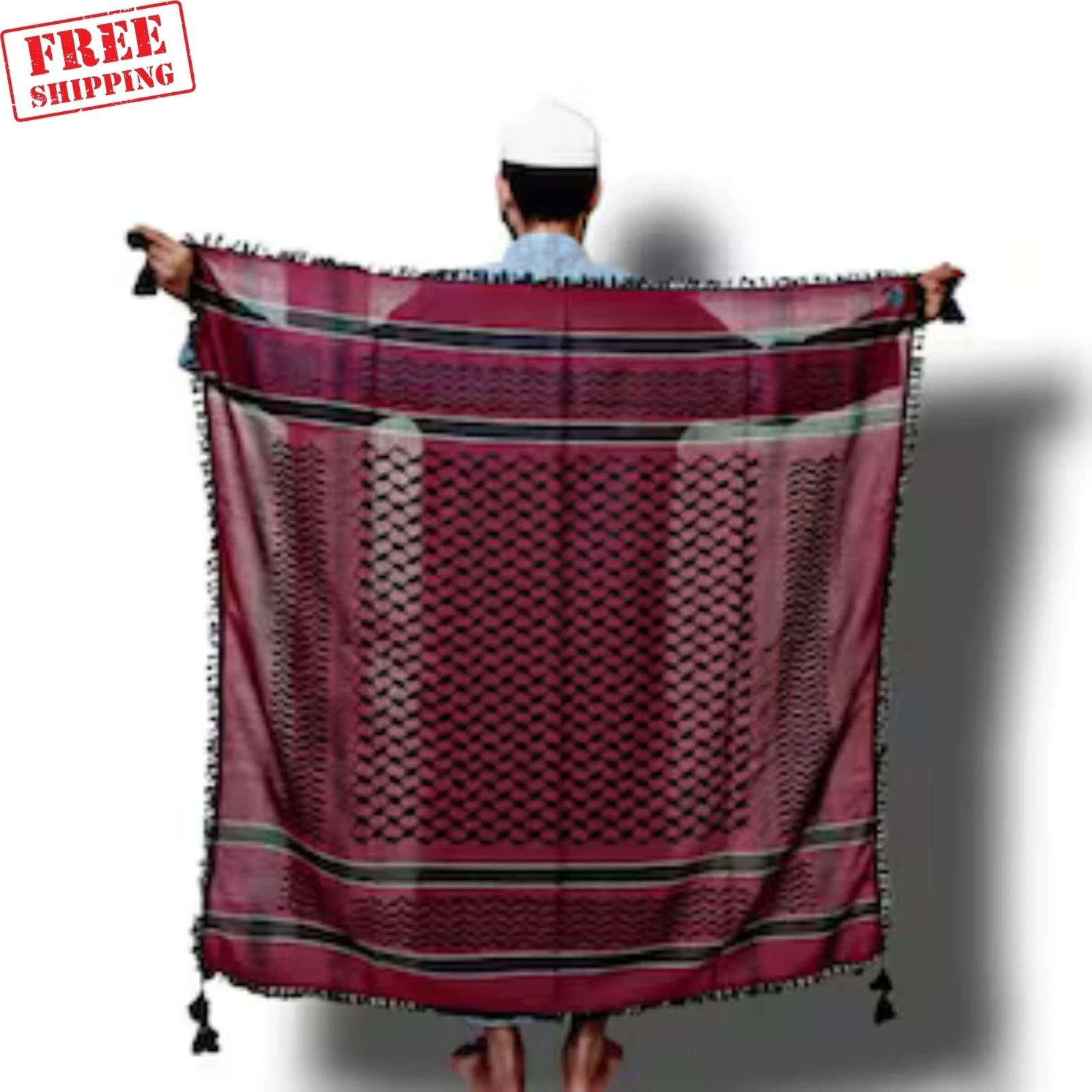 Palestine Keffiyeh Scarf Red Black Kufiya Arab Shemagh Tassel Wrap
Opens in a new window or tab