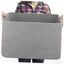 Large Blanket Basket, Blanket Storage Living Room, 19.7"x15.8"x11.8" Light Grey