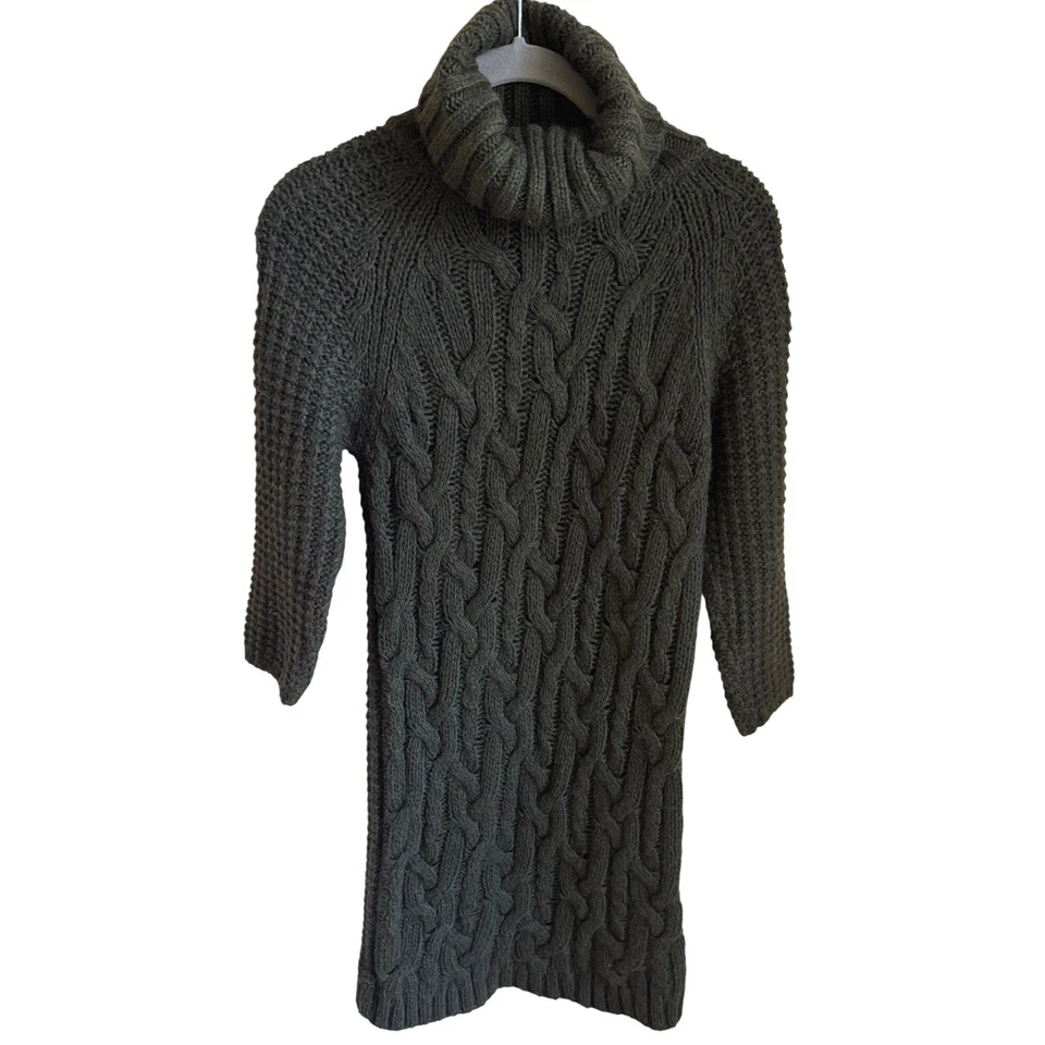Vestido suéter robusto malha cabo gola alta verde aconchegante après esqui inverno lodge M - Imagem 3 de 4
