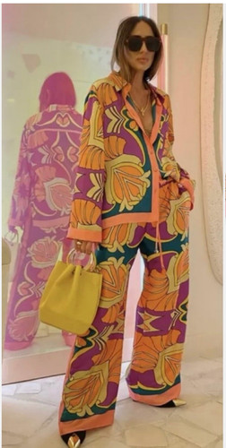 ZARA ✨BLOGGERS FAV Colorful Printed Satin Pajama Style Pant M