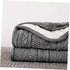 Acrylic Cable Knit Sherpa Throw Blanket - Thick, Soft, Big, 50" x 63" Grey