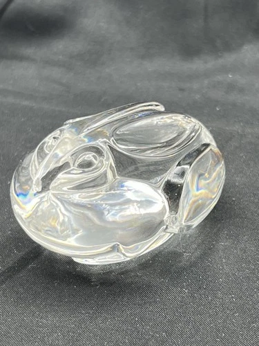 STEUBEN Crystal Glass Bunny Rabbit Paperweight Figurine Hand Cooler