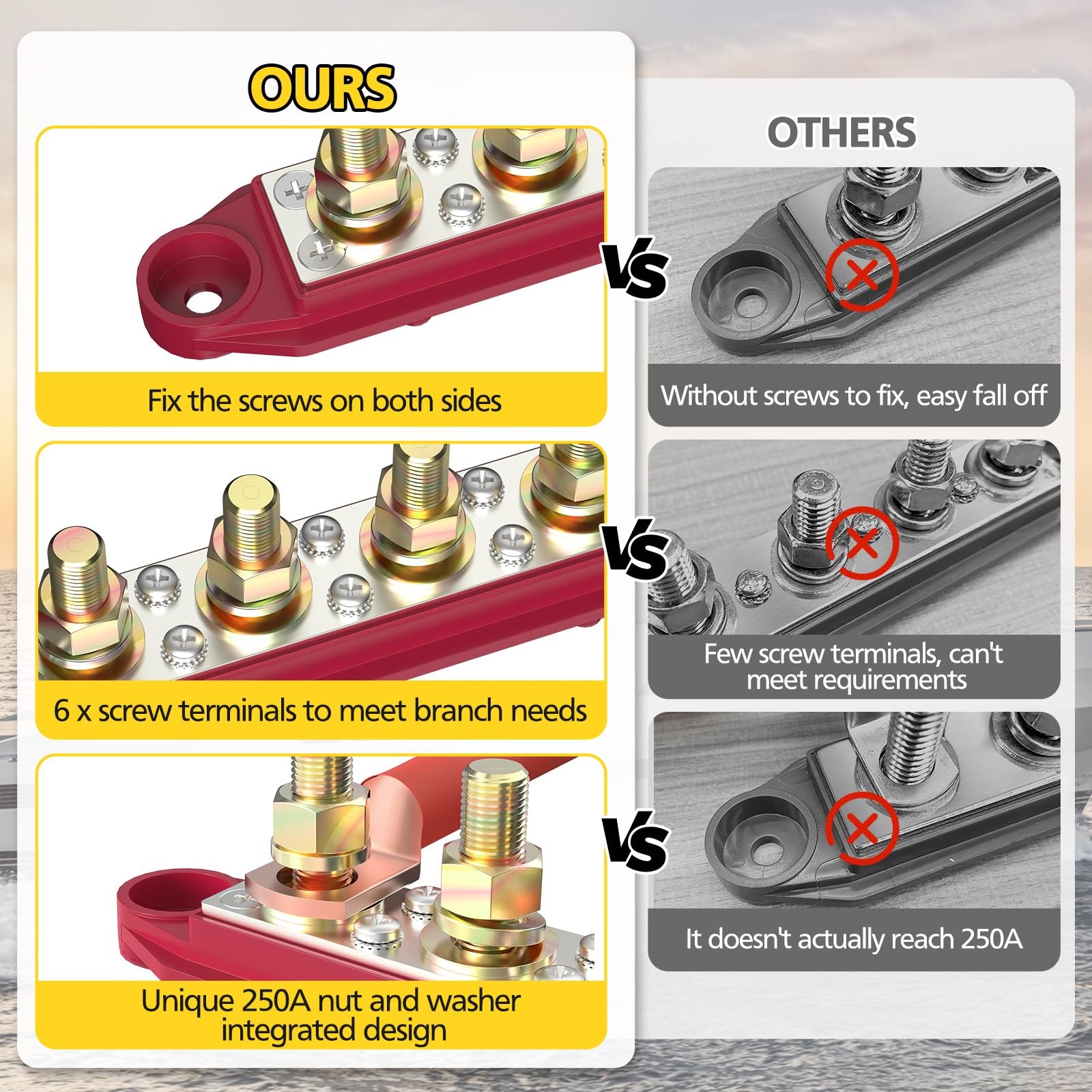 Power Distribution Block Bus Bar, 4 x 3/8" Post Marine Bus Bar Battery Busbar...