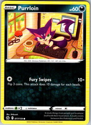 Pokemon Purrloin Normal Common SWSH: Crown Zenith 077/159 NM