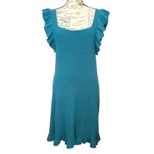 NEW Anthropologie Womens Dress M Blue Crochet Ruffle Sleeve Boho Cottagecore