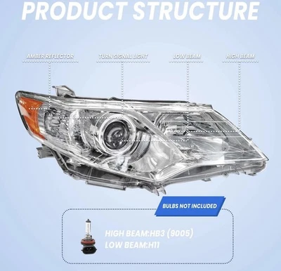 Projector Chrome Headlight Assembly Left+Right For 2012 2013 2014 Toyota Camry - Image 1 of 2
