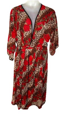 Exc Womens SECRET TREASURES Mid Length Floral Leopard Wrap Robe XXL 1X