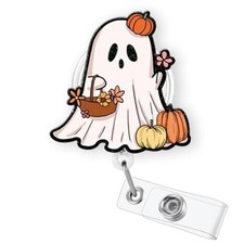 with Pumpkin Halloween Badge Reel Retractable, Cute Spooky Badge ID Funny Ghost