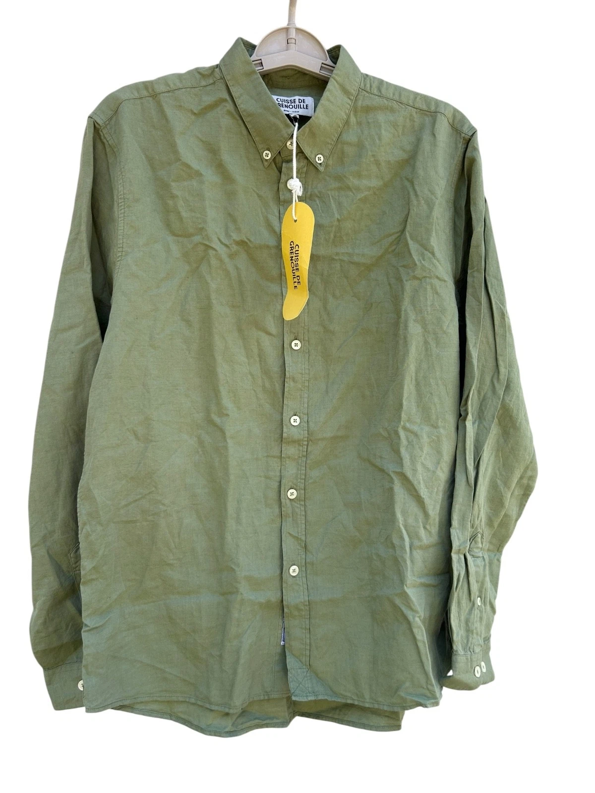 NWT CUISSE DE GRENOUILLE Nicolas.06 Men's Large Green Linen Blend Button Shirt