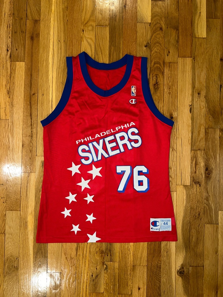 SHAWN BRADLEY Champion PHILADELPHIA 76ERS Red Jersey 44 Large NBA