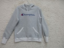 Champion Sweater Small Adult Gray Pullover Hoodie Spell Out Logo Pockets Womens