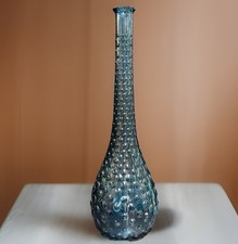 Vintage Empoli Blue/Teal Glass Genie Bottle, Italy, 15in.
