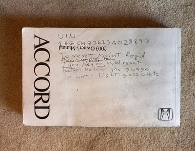 03 Honda Accord 2 Door Coupe Owner's Manual User Guide OEM  2003