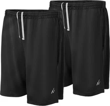 NY Threads Mens Athletic Shorts 2 Pack Quick Dry Large, Black / 