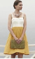 Anthropologie & Maeve Vappu Dress White & Mustard Yellow Retro Summer Classic 8