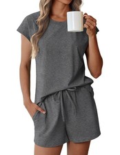 Cotton Pajamas for Women Set 2 Piece Cap Sleeve Pjs Shorts Set Lounge Sets Sl...