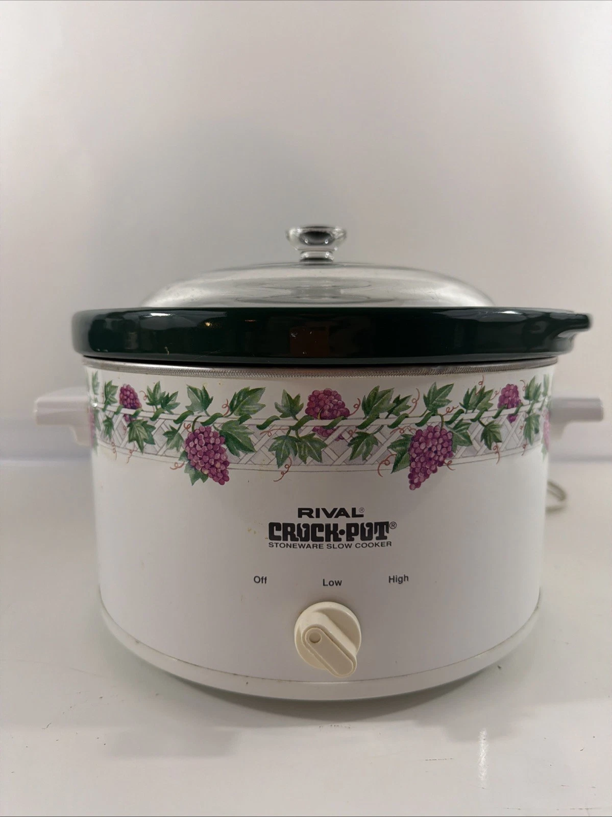 Rival 3355 GP 5 Qt Slow Cooker White Green Purple Grapes Stoneware & Lid