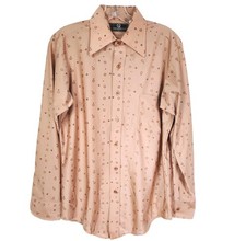 Vtg 70s Van Heusen Disco Shirt Tan Blush Geometric Dot Butterfly Dagger Collar M