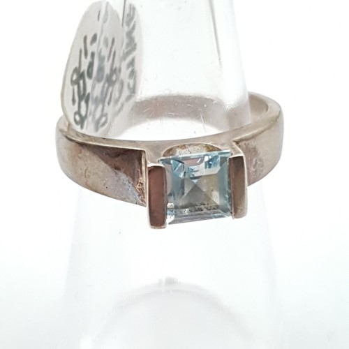 Anillo Topacio Azul Plata Esterlina Vintage Talla K 1/2 UK Joyeros Solitario Cuadrado - Imagen 2 de 7