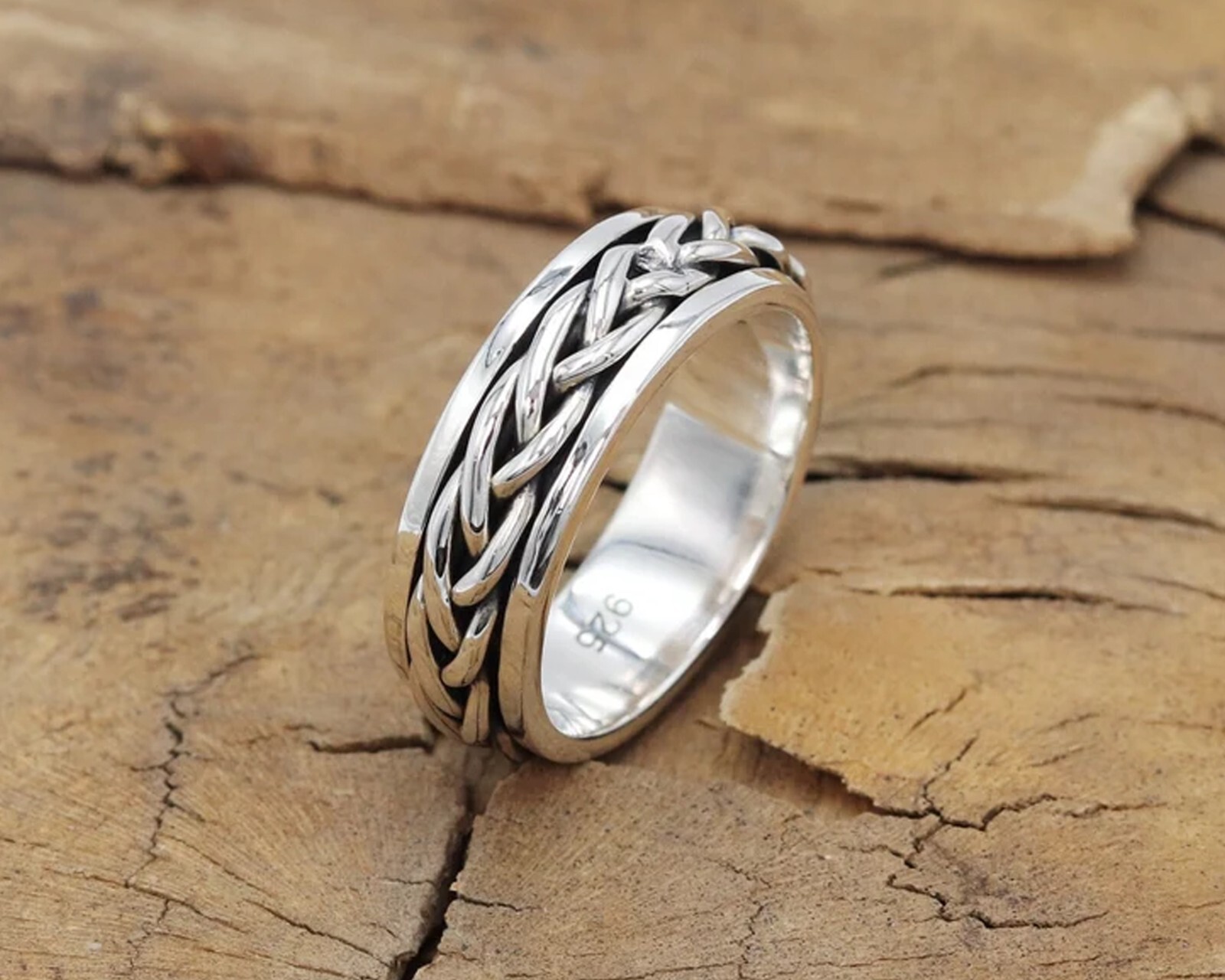 Handmade 925 Sterling Silver Braided Spinner Ring for Meditation and Fidget Relief