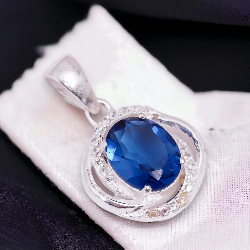 Gift For Her 925 Sterling Silver Natural London Blue Topaz Gemstone Pendant - Image 2 of 4
