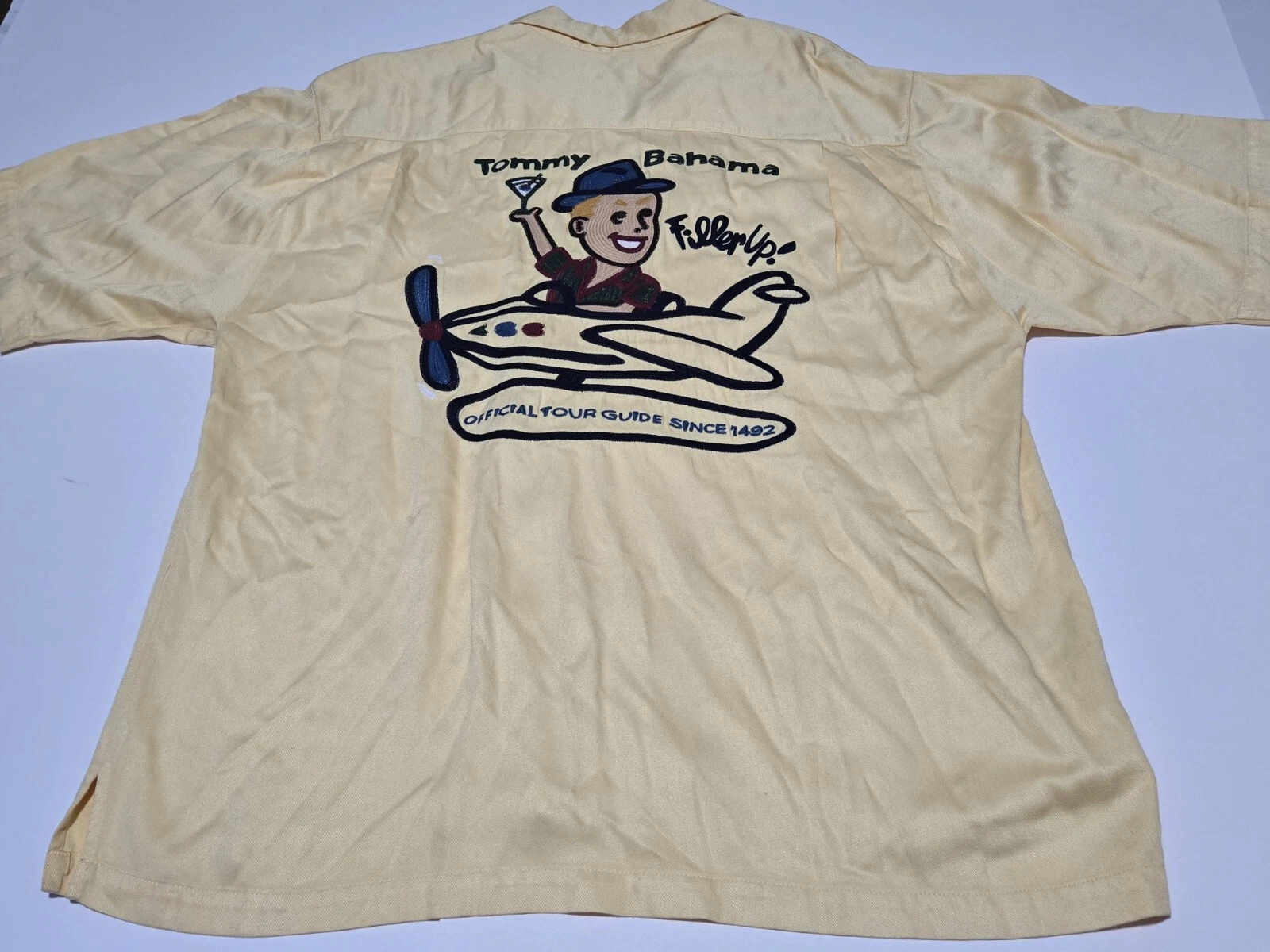 Vtg Tommy Bahama - Filler Up Official Tour Guide - Embroidered Shirt - Men's M