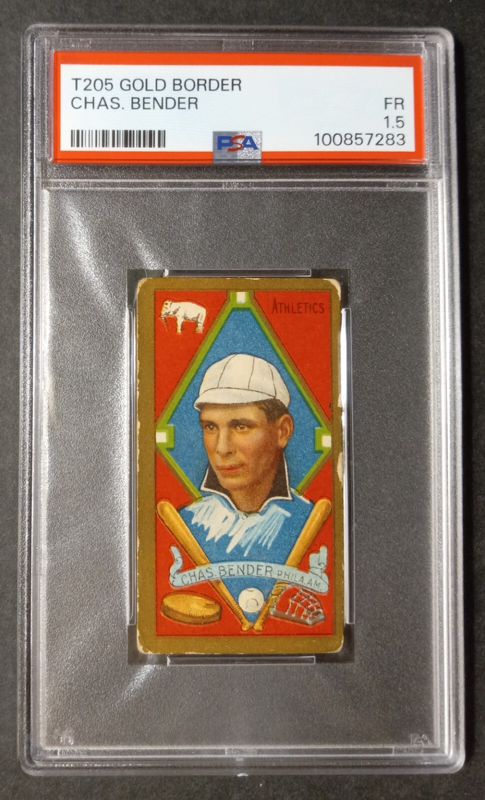 1911 T205 Gold Border - Chas. Chief Bender - HOF - Piedmont - PSA 1.5 FR