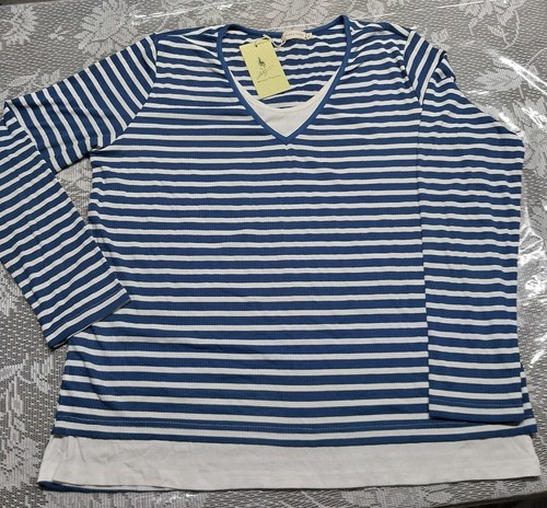 Welove Fashion Womens Size XL Ribbed Long Sleeve Striped Blouse - Picture 3 of 5